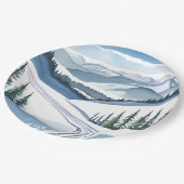 スキー山の水彩 ペーパープレート (アングル)