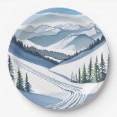 スキー山の水彩 ペーパープレート (正面)
