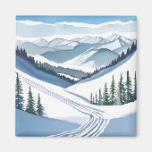 スキー山の水彩 マグネット (正面)