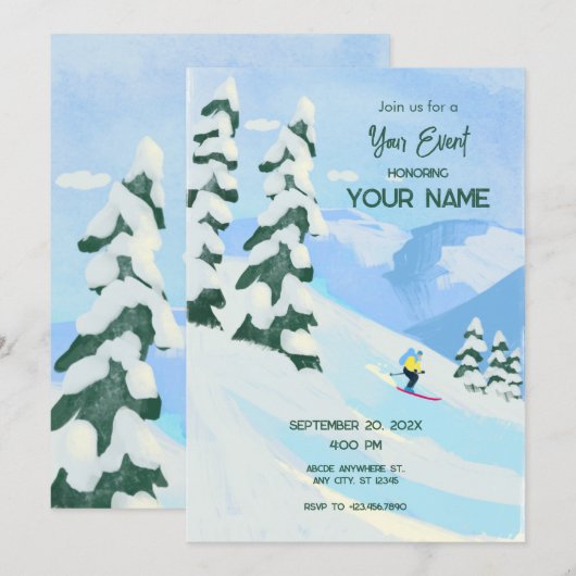 スキー山の雪 招待状 (正面/裏面)