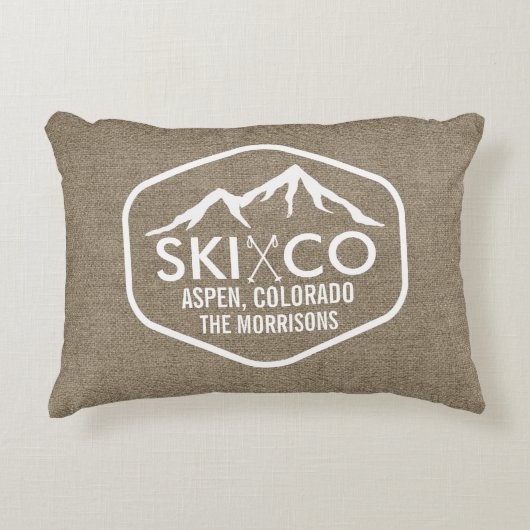 スキー山の《植物》アスペンのコロラド州の素朴でシックなバーラップ アクセントクッション (正面)