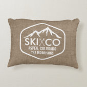 スキー山の《植物》アスペンのコロラド州の素朴でシックなバーラップ アクセントクッション (裏面)