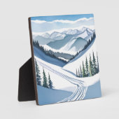 スキー山水の色絵を描の冬の芸術 フォトプラーク (正面)