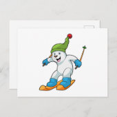 スキー帽とスキー道具を身に着けた北極熊のスキーヤー ポストカード (正面/裏面)