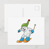 スキー帽とスキー道具を身に着けた北極熊 ポストカード (正面/裏面)