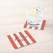 スキー後のクラブ レトロ 赤カバナ ストライプ スキー パーティー スクエアペーパーコースター (インサイチュ)