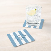 スキー後のリゾートパーティー 青いカバナストライプ スキーパーティー スクエアペーパーコースター (インサイチュ)