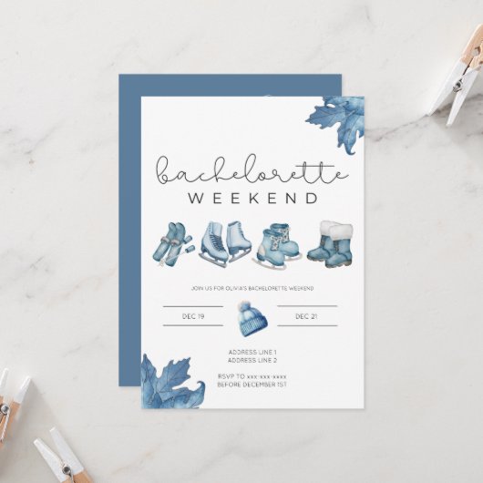 スキー後の独身最後の週末の予定 招待状 (正面/裏面インサイチュ)