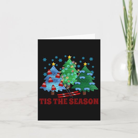 スキー愛好家クリスマススキークリスマスツリークリスマス カード (正面)