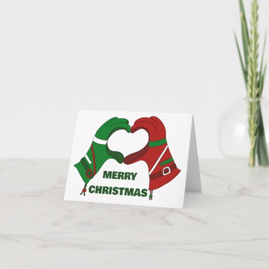 スキー手袋手ハート形状パーソナライズされた カード (正面)