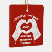 スキー手袋手ハート形状パーソナライズされた セラミックオーナメント (右)