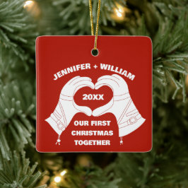 スキー手袋手ハート形状パーソナライズされた セラミックオーナメント