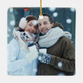 スキー手袋手ハート形状パーソナライズされた セラミックオーナメント (裏面)