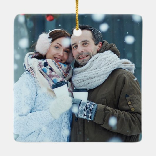 スキー手袋手ハート形状パーソナライズされた セラミックオーナメント (裏面)