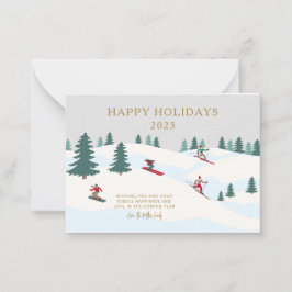 スキー旅行のクリスマスカード ノートカード