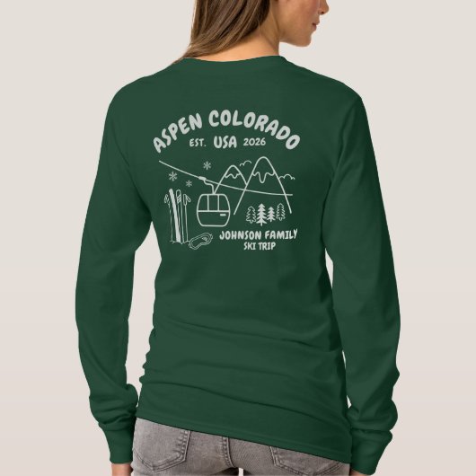 スキー旅行の家族や友達グループに合わせたカスタムデザイン Tシャツ (裏面)