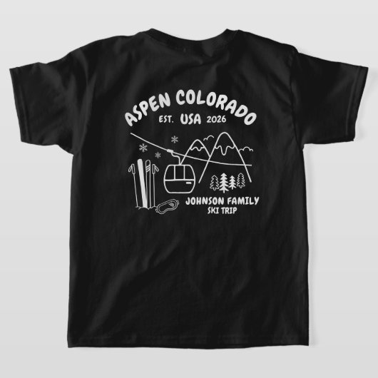 スキー旅行の家族や友達グループに合わせたカスタムデザイン Tシャツ (レイダウン裏面)