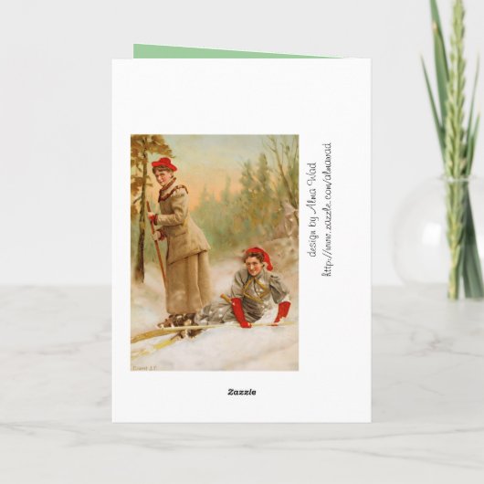 スキー旅行の赤い帽子の女性 シーズンカード (裏面)