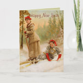 スキー旅行の赤い帽子の女性 シーズンカード (正面)