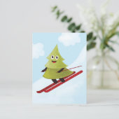 スキー松の木かわいい雪スポーツ冬 ポストカード (スタンド正面)