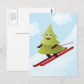 スキー松の木かわいい雪スポーツ冬 ポストカード (正面/裏面)