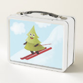 スキー松の木かわいい雪スポーツ冬 メタルランチボックス (裏面)