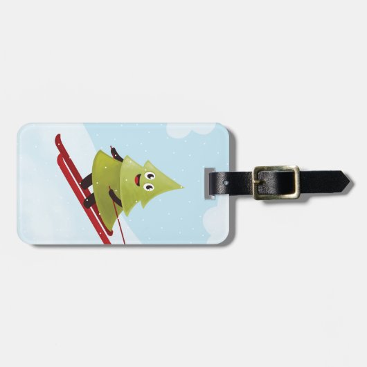 スキー松の木かわいい雪スポーツ冬 ラゲッジタグ (正面横)