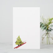 スキー松の木かわいい雪スポーツ冬 便箋 (スタンド正面)