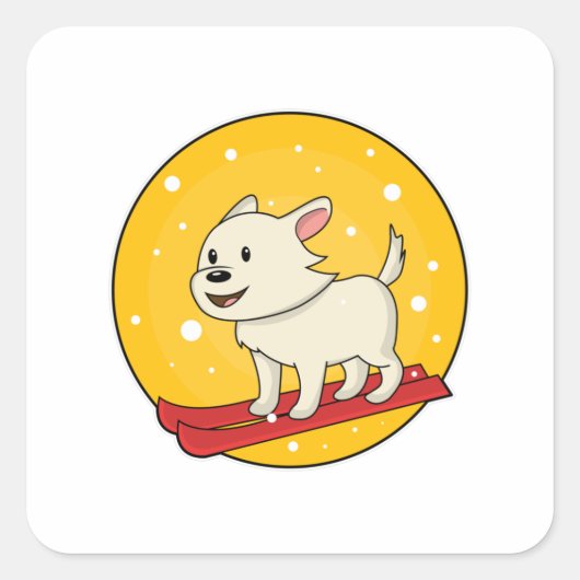 スキー犬 スクエアシール (正面)