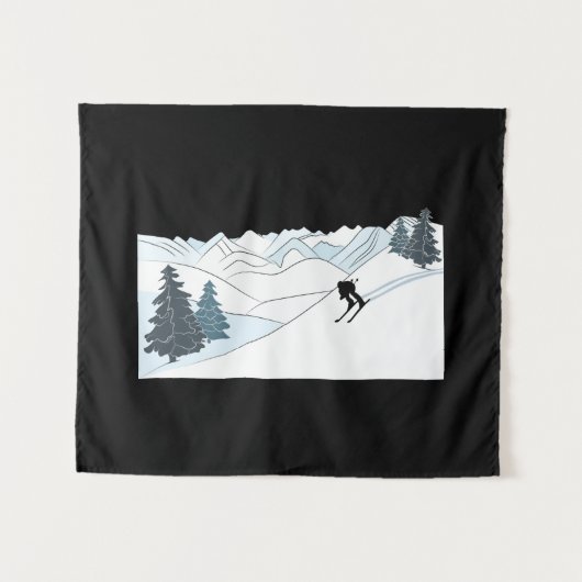 スキー生まれへ – スキーリゾートシーンウィンタースポーツ タペストリー (正面(横))