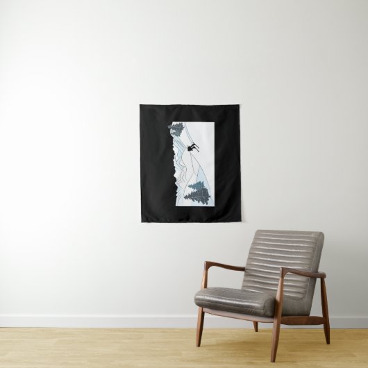 スキー生まれへ – スキーリゾートシーンウィンタースポーツ タペストリー (インサイチュ)