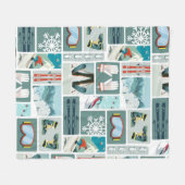 スキー用クリップアートカワイトスキーのスノーウィンタースポーツ フリースブランケット (正面(横))