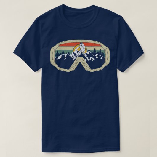 スキー用ゴーグル 山 スノー スキー レトロ 冬のバカンス Tシャツ (デザイン正面)