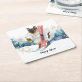 スキー用バチェロレッテシャム猫好き スクエアペーパーコースター (アングル)