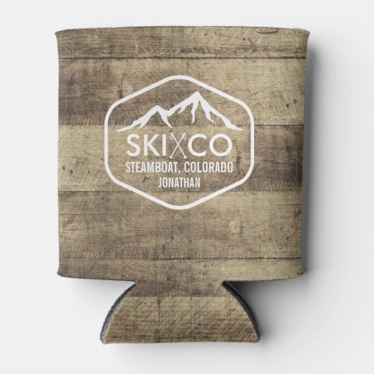 スキー素朴マウンテンスチームボートCOウッドビール 缶クーラー (正面)