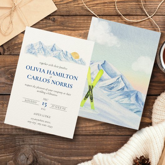 スキー結婚の水彩山景色