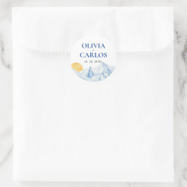 スキー結婚の水彩山景色 ラウンドシール