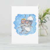 スキー結婚リフトに乗った夫婦 招待状 (スタンド正面)