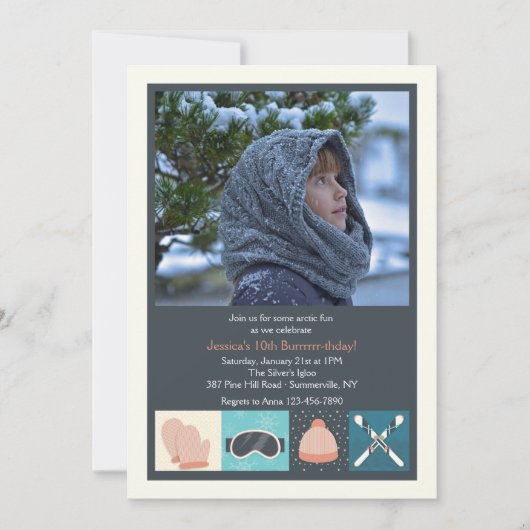 スキー衣服フォト招待状 招待状 (正面)
