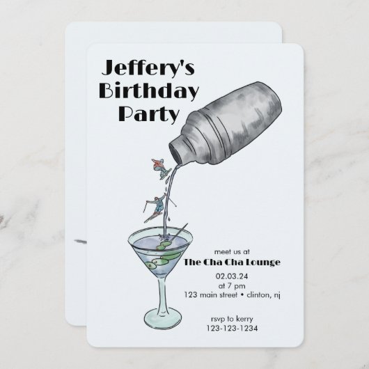 スキー誕生日の冬の成人の誕生日 招待状 (正面/裏面)