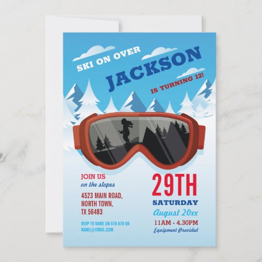 スキー誕生日スキー誕生日ガールズボーイズゲレンデ 招待状 (正面)
