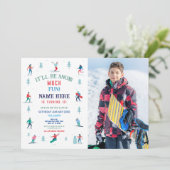 スキー誕生日パーティーの斜面写真スノーボード雪 招待状 (スタンド正面)