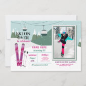 スキー誕生日パーティーガールズスキースノーボードフォト 招待状 (正面)