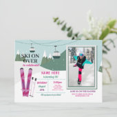 スキー誕生日パーティーガールズスキースノーボードフォト 招待状 (スタンド正面)