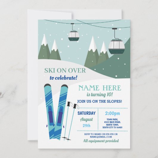 スキー誕生日パーティースキースノーボードスノーボード 招待状 (正面)