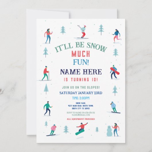 スキー誕生日パーティースキースノーボードスノーボード 招待状 (正面)