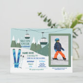 スキー誕生日パーティースキースノーボードフォト 招待状 (スタンド正面)