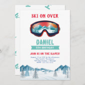 スキー誕生日パーティースキースノーボード 招待状 (正面/裏面)
