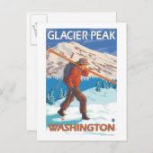 スキー運ズスノースキー – 氷河ピーク,ワシントン ポストカード (正面/裏面)
