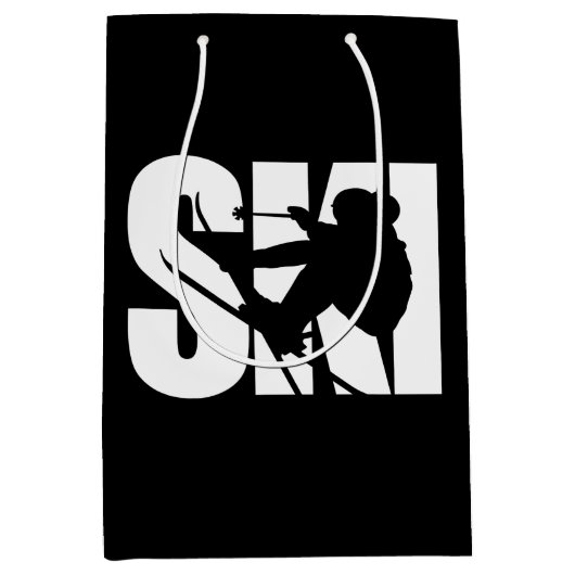 スキー選手スノーボード冬雪スポーツファン ミディアムペーパーバッグ (正面)